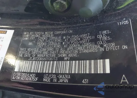 2006 Lexus Gx 470 z USA, uszkodzony, nr VIN JTJBT20X660106113